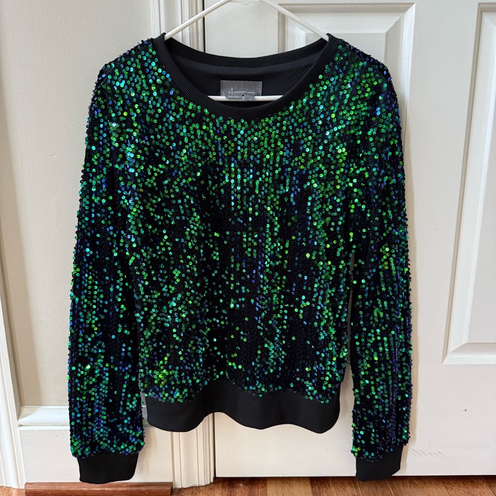 By Anthropologie Sequin Velvet Sweatshirt, Size M